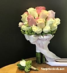 Pembe Güllerden Gelin Buketi (canlı )