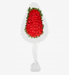 Kırmızı yapay gerbera ile hazırlanmış tek katlı açılış ve düğün çelengi.
