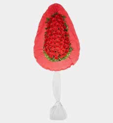 Kırmızı yapay gerbera ile hazırlanmış tek katlı nikah, açılış ve düğün çiçeği.