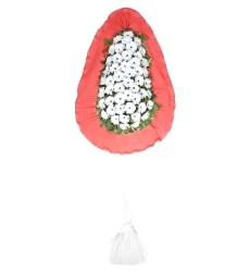 Beyaz yapay gerbera ile hazırlanmış tek katlı açılış ve düğün çiçeği.